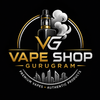 Logo of a vape shop with a vape device and cityscape, set against a black background.